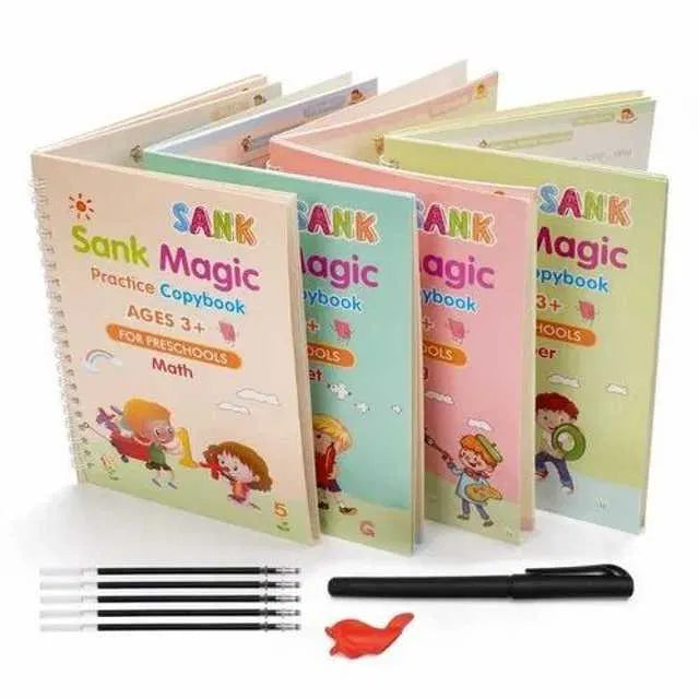 Vellora™ Magic Practice Copybook (4 Book Numbers, Alphabets, Maths and Drawing + 10 Refill)