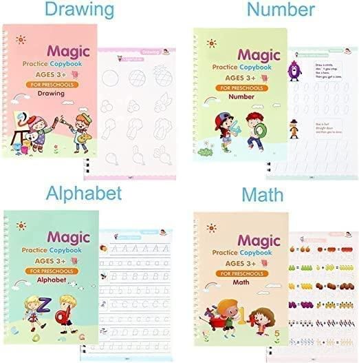 Vellora™ Magic Practice Copybook (4 Book Numbers, Alphabets, Maths and Drawing + 10 Refill)