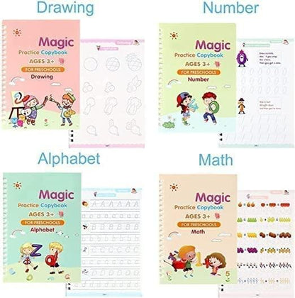 Magic Practice Copybook (4 Book Numbers, Alphabets, Maths and Drawing + 10 Refill) (A-127)