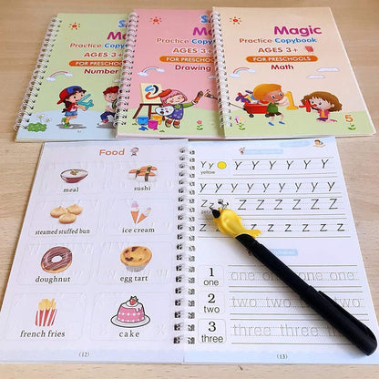 Vellora™ Magic Practice Copybook (4 Book Numbers, Alphabets, Maths and Drawing + 10 Refill)